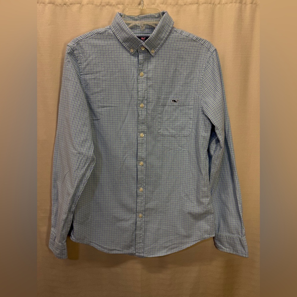 Vineyard Vines Blue/green/white Gingham Tucker Slim Fit Button Down Shirt M